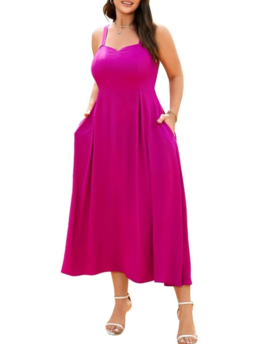 Plus Size Summer Maxi Dress | Sleeveless Wedding Guest Sundress with Pockets